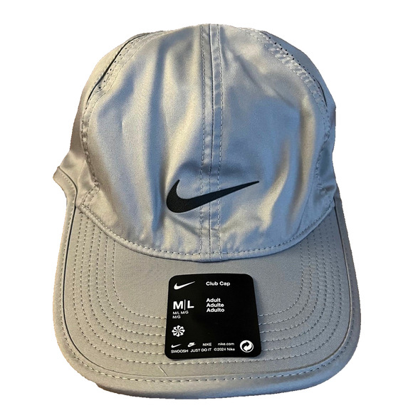 Nike Dri FIT Size M/L Club Unstructured Featherlight Cap Grey Black FB5682 073 - Picture 4 of 10